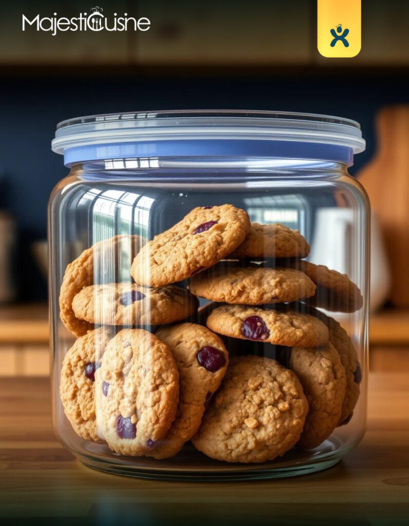 Freshly baked oatmeal cherry cookies stored 