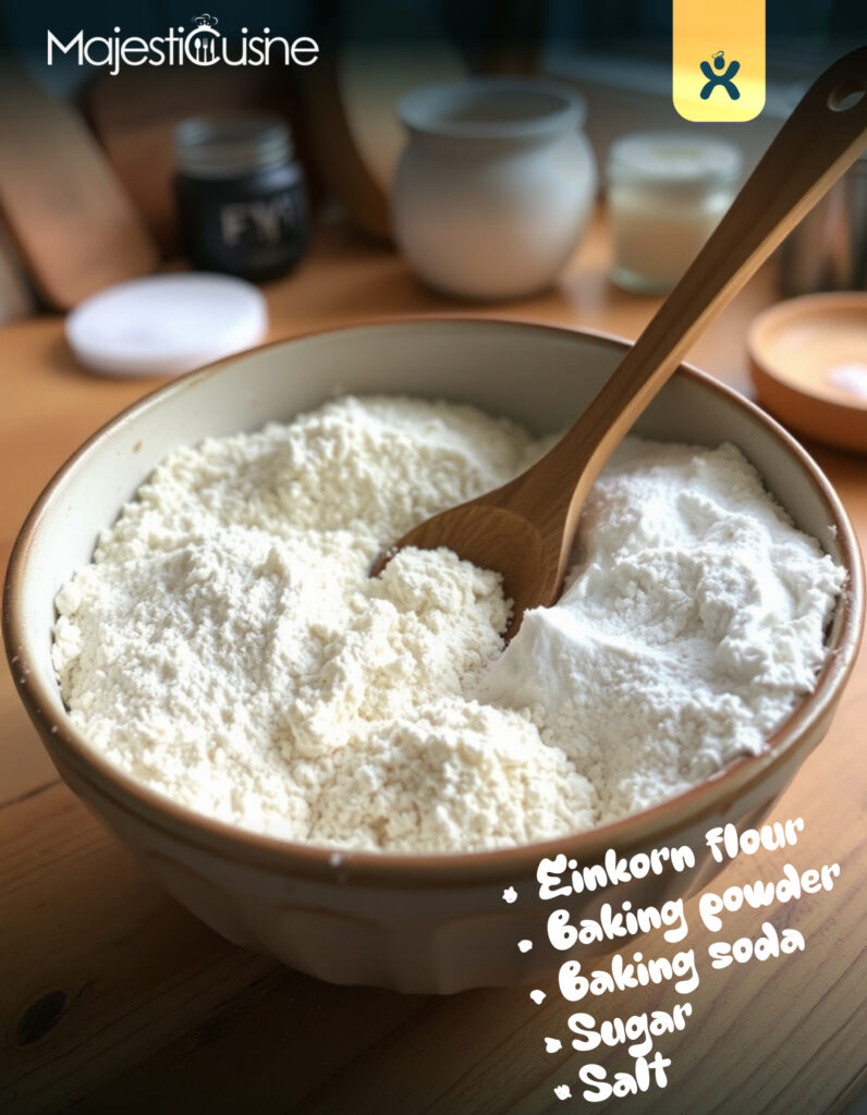 The ingredients in the bowl for the Einkorn pancakes