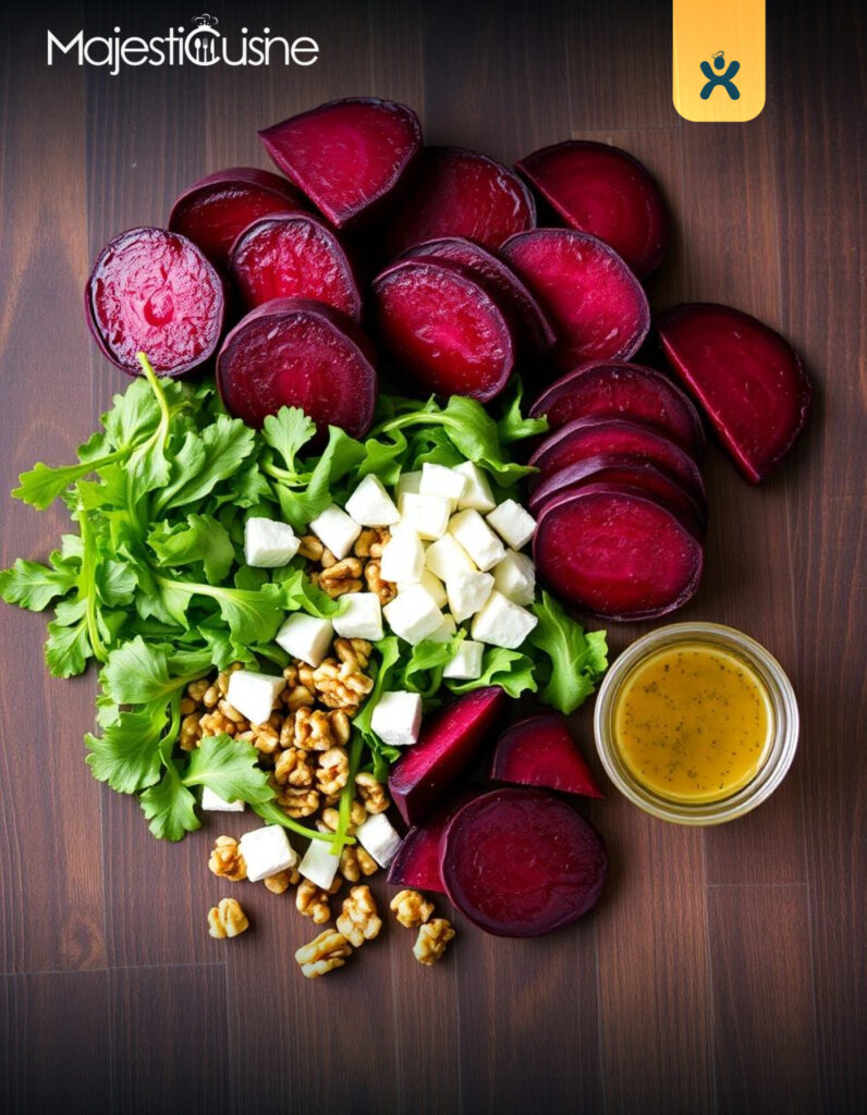 Ingredients for Balthazar Beet Salad laid out before assembling.