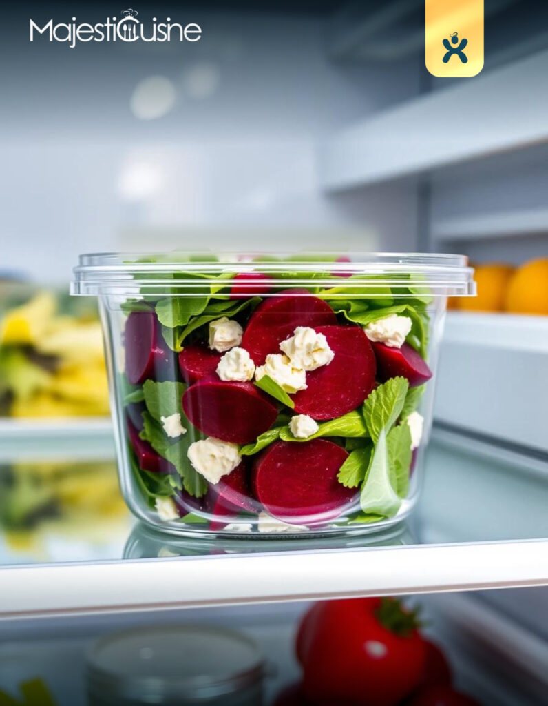 Beetroot salad stored in an airtight container for freshness