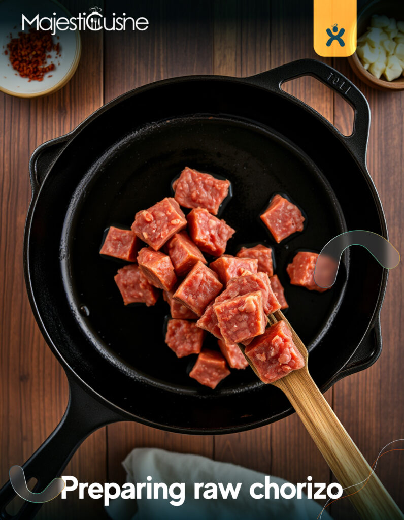 preparing raw beef chorizo