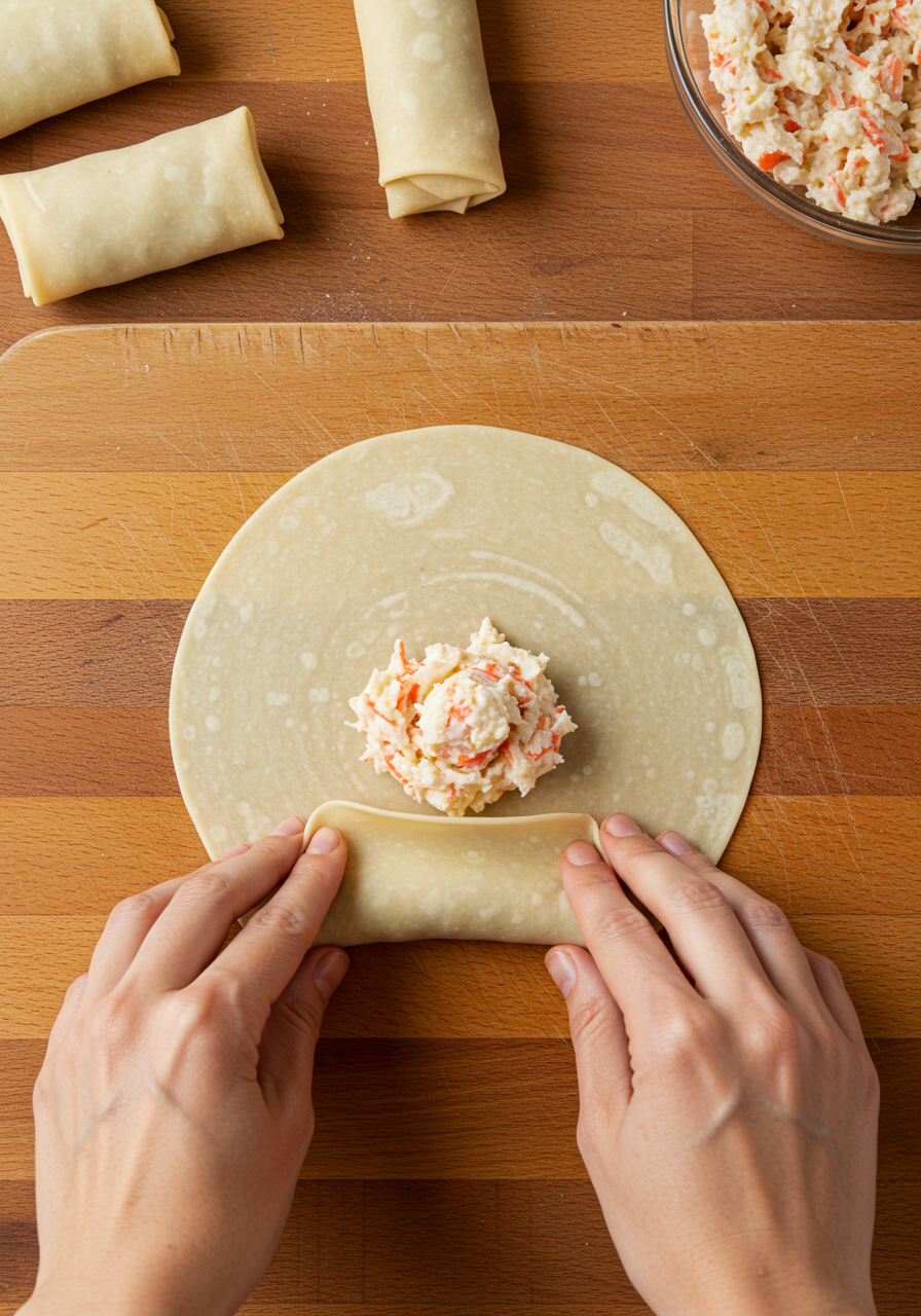 preparation Crab Cake Egg Rolls